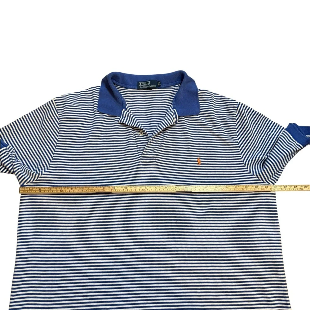 Ralph Lauren Men’s Blue White Striped Polo Shirt Classic Fit‎ Size XL Tall